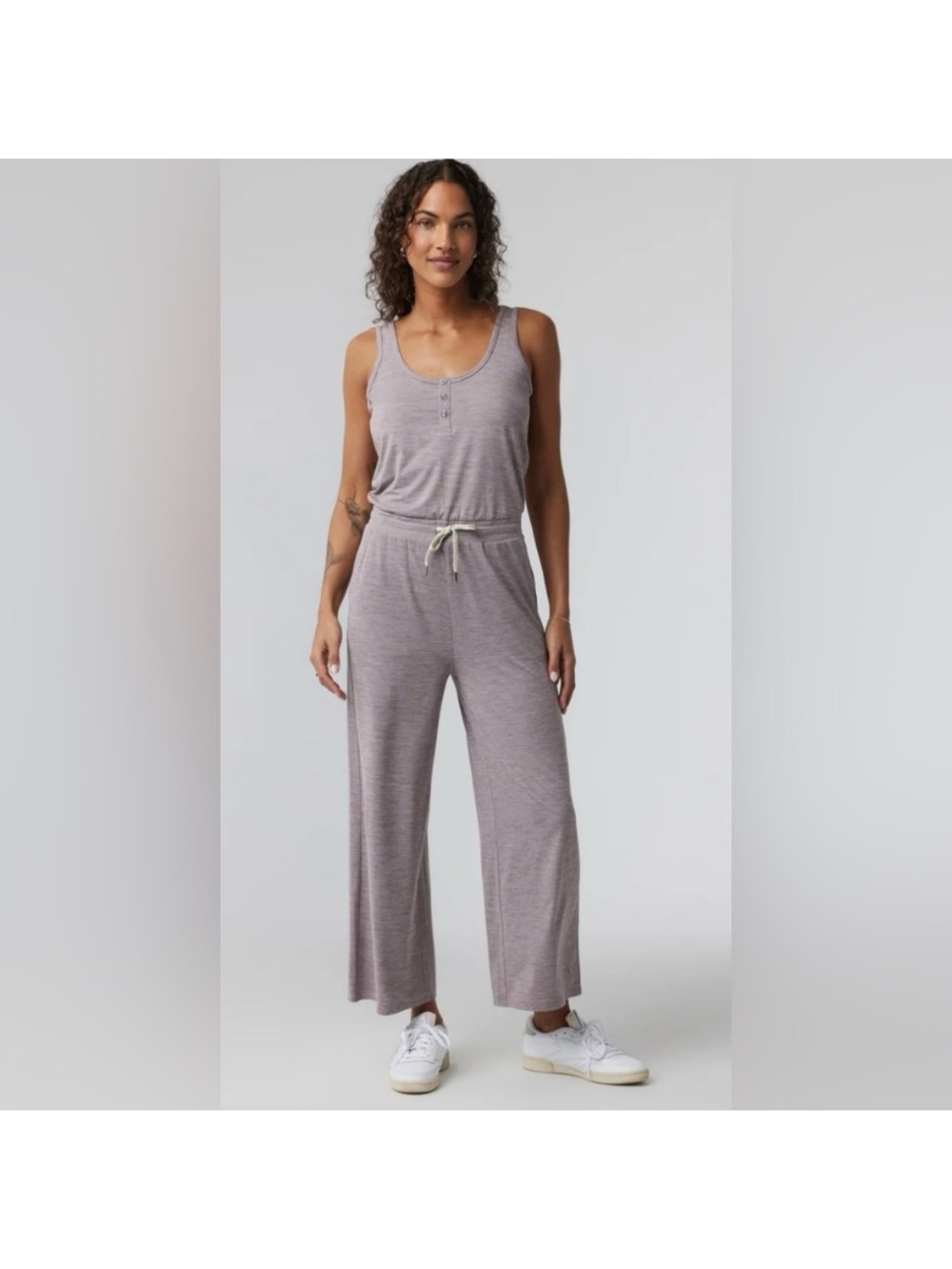 Vuori Falls Jumpsuit Women’s Small Rosemary Heather Wide Leg Drawstring